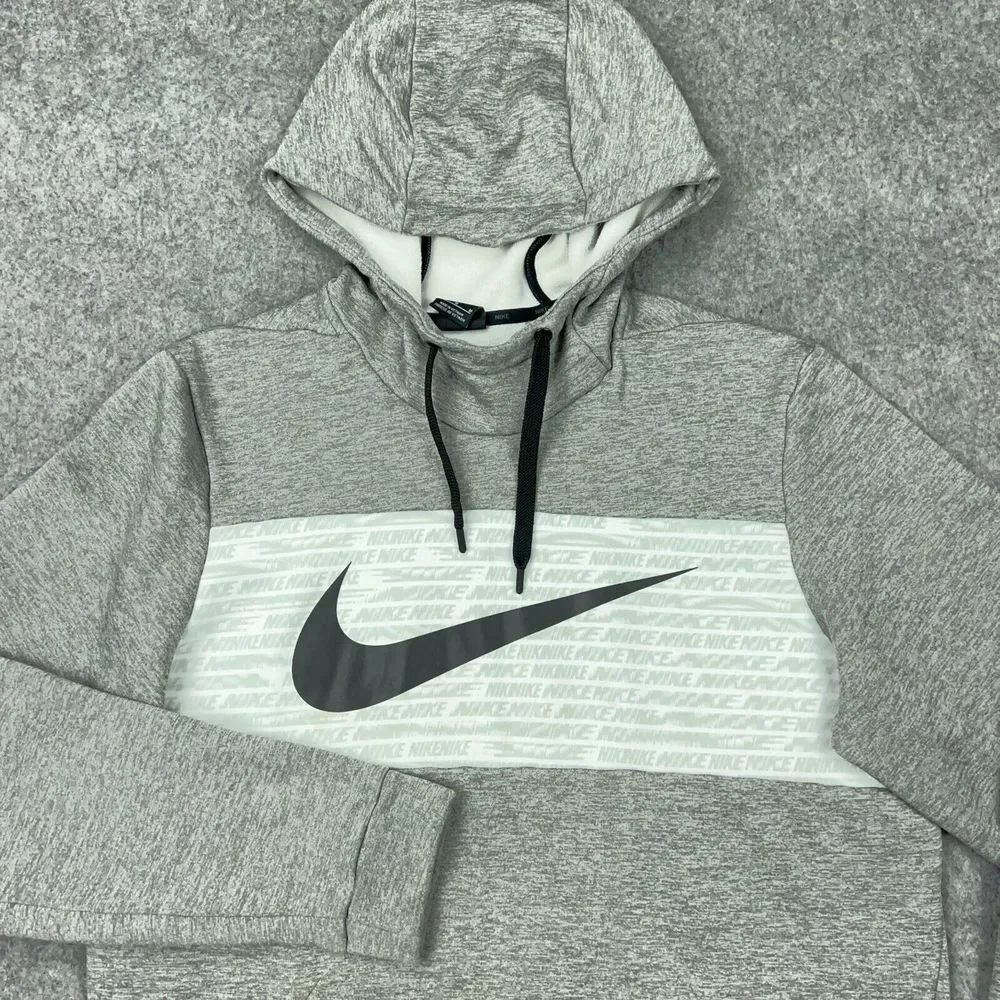 Nike Hoodie Men Medium Gray GFX 2 Therma Dri-Fit Pullover Fleece Hood Sweatshirt